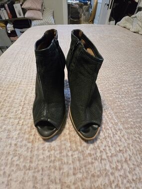 Paul Green Black Perforated Peep-Toe Ankle Booties